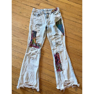 Vintage Almost Famous Flare Jeans Size 7 Light Blue Multicolor